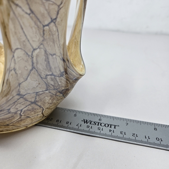 Makora Krosno Vintage Hand Blown Made Swirl Gold & Brown Open Vase Glass Ruffle - Picture 10 of 10